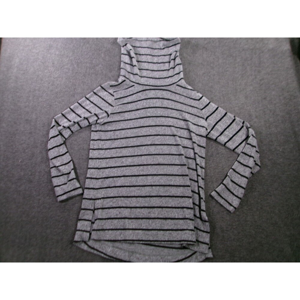 Van Heusen Sweater Womens Medium Gray Striped Cowl Neck Knit Pullover Cozy